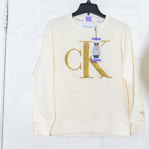 Cream (Mascarpone) NWT Calvin Klein‎ Jeans Ladies' Sequin Pullover - Picture 2 of 8
